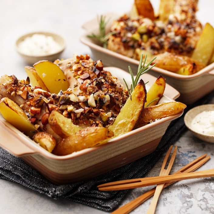 Kyllingelår med lavendel og nødder