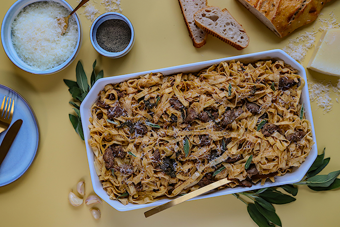 Fettuccine med kyllingelever og salvie